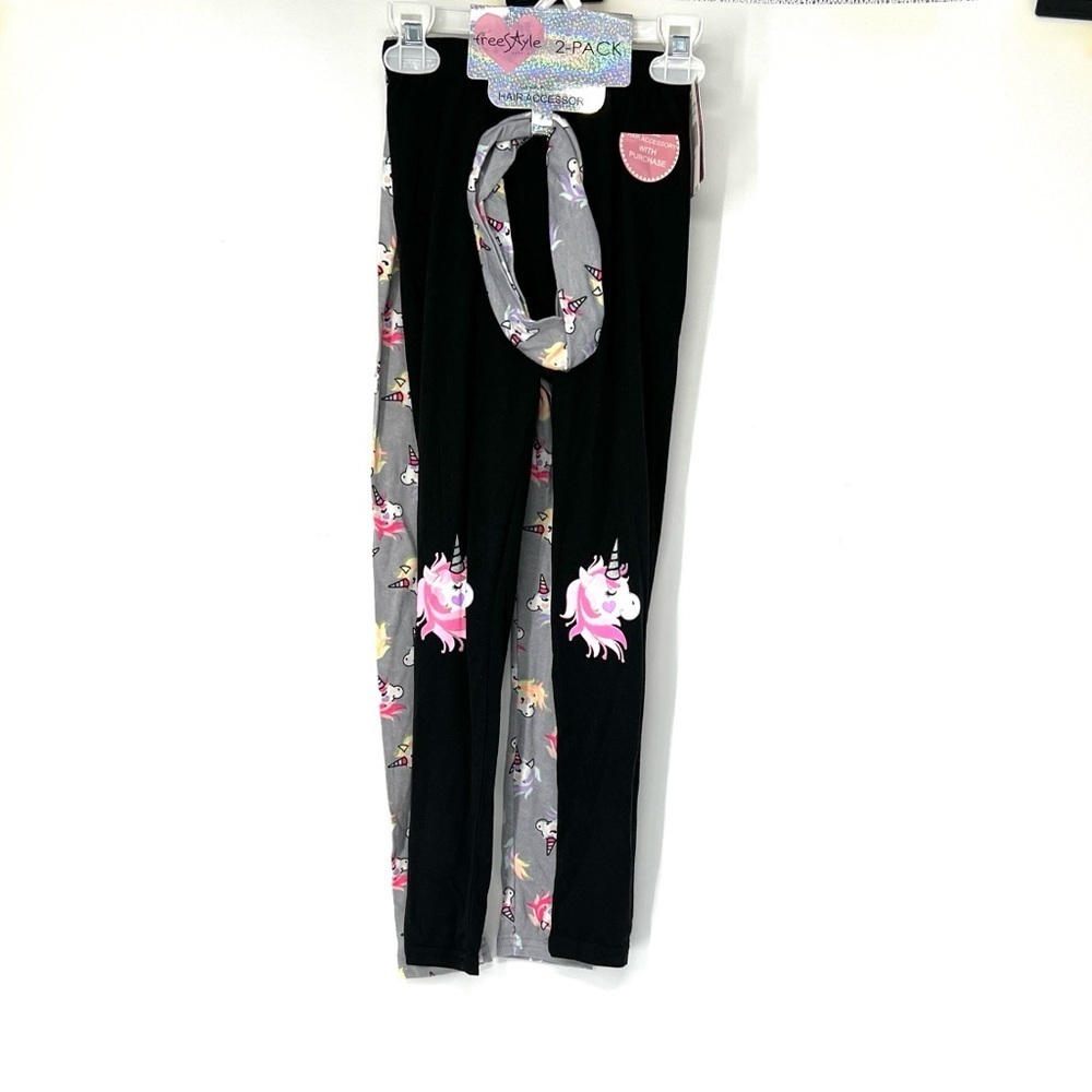 Freestyle NWT Unicorn girls leggings set of two and headband size 7
